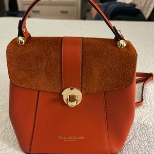 Viola Castellani Papaya Orange Leather Handbag Purse Backpack Convertible EUC 🔥